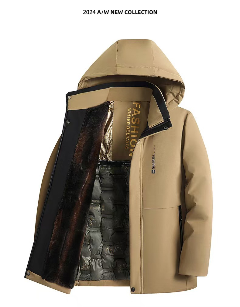 2025 New Black & Gold Down Cotton Coat: Fleece-Lined Thickened Windproof Waterproof Removable Winter Padded Jacket