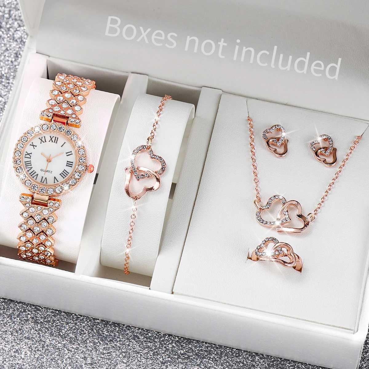 6PCS/Set Luxury Women Watches Fashion Rhinestone Roma Dial Bracelet Band Quartz Watch Jewelry Set Reloj MujerWithout Box Y251212