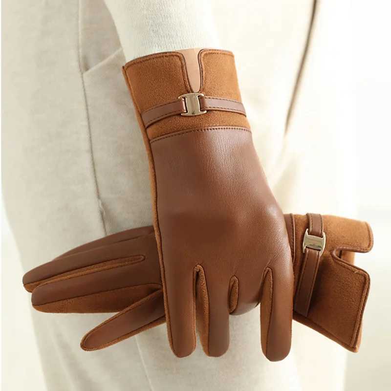 Winter Warm Outdoor Cycling Windproof Waterproof New High End Sweet Cool Wind Plush PU Women Gloves Y251211