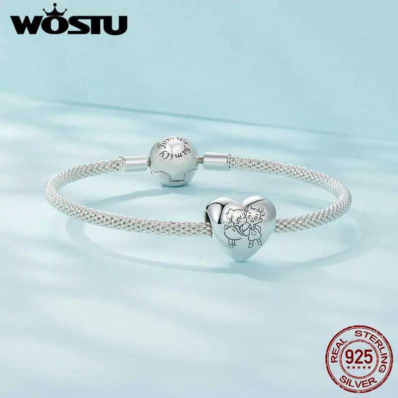 WOSTU 925 Sterling Sier Family Charm Plated Platinum Beads Fit Bracelet Pendant Mother DIY Jewelry Y251212