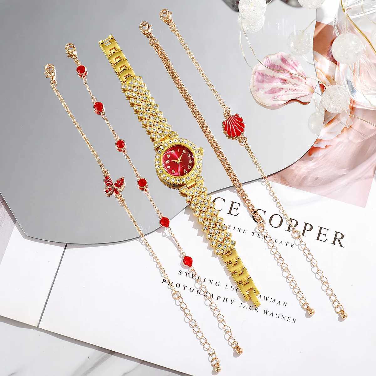 No gift box quartz watches ladies fashion diamond watches bracelet jewelry five-piece set suitable for holiday gifts Y251212