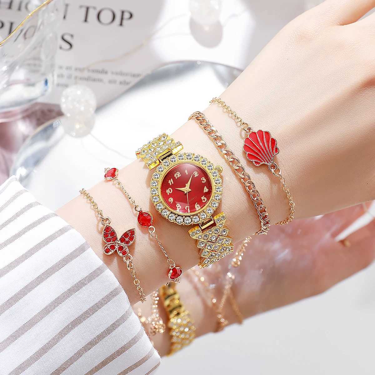 No gift box quartz watches ladies fashion diamond watches bracelet jewelry five-piece set suitable for holiday gifts Y251212