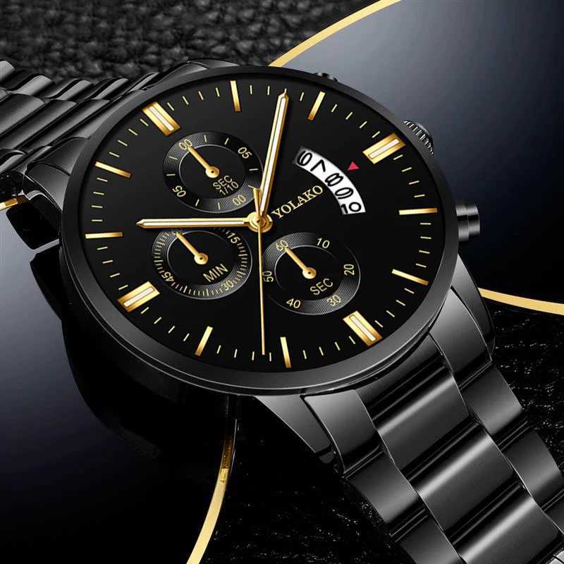 Luxury Men Steel Golden Watch Calendar Quartz Wristwatch Chain Bracelet Business Watches Man Clock for Men Relogio Masculino Y251212