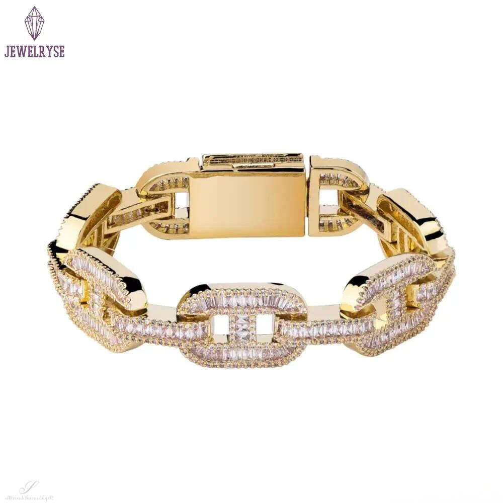 14mm Big Box Clasp Cuban Link Bracelet Tennis Gold Sier Plated Iced Out Baguette Zircon Men Hip hop Jewelry