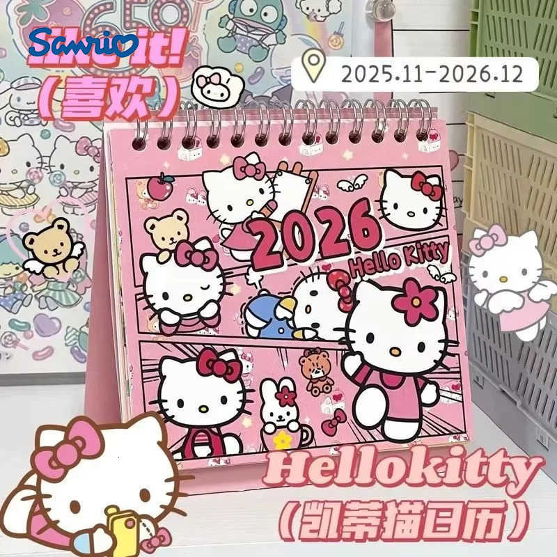 Sanrio 2026 New INS Hellokitty Cinnamoroll Comic Calendar - Cute Cartoon Graffiti Desk Calendar For Office Students New Year Gift H251212