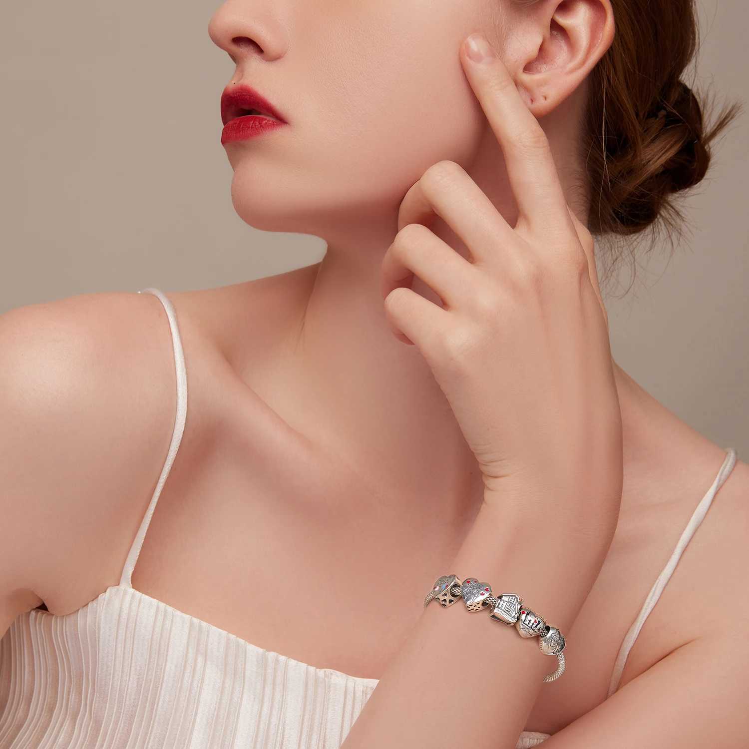 WOSTU 925 Sterling Sier Family Charm Plated Platinum Beads Fit Bracelet Pendant Mother DIY Jewelry Y251212