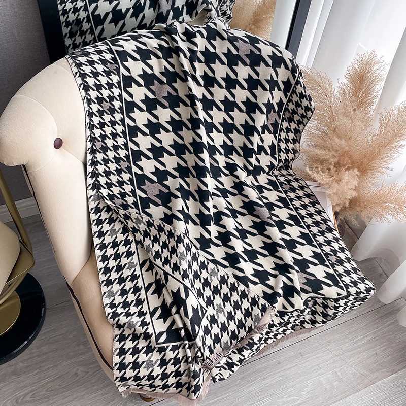 New Houndstooth Design Winter Warm Cashmere Jacquard Scarves High Quality Women Thicken Wrap Shawl Ladies Wool Pashmina Scarf Y251211