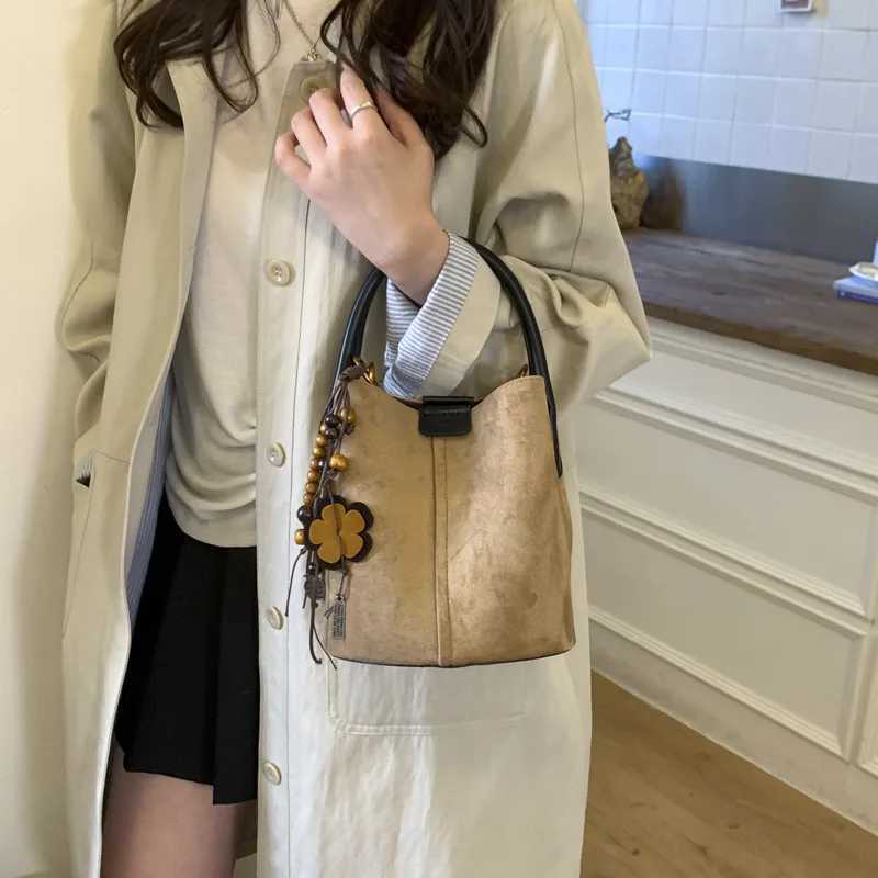 Vintage Matte Suede Bucket Bag Lazy Style Fi Handbag Tote Sub Bag Casual Shoder Crossbody Bag for Wen Y251211