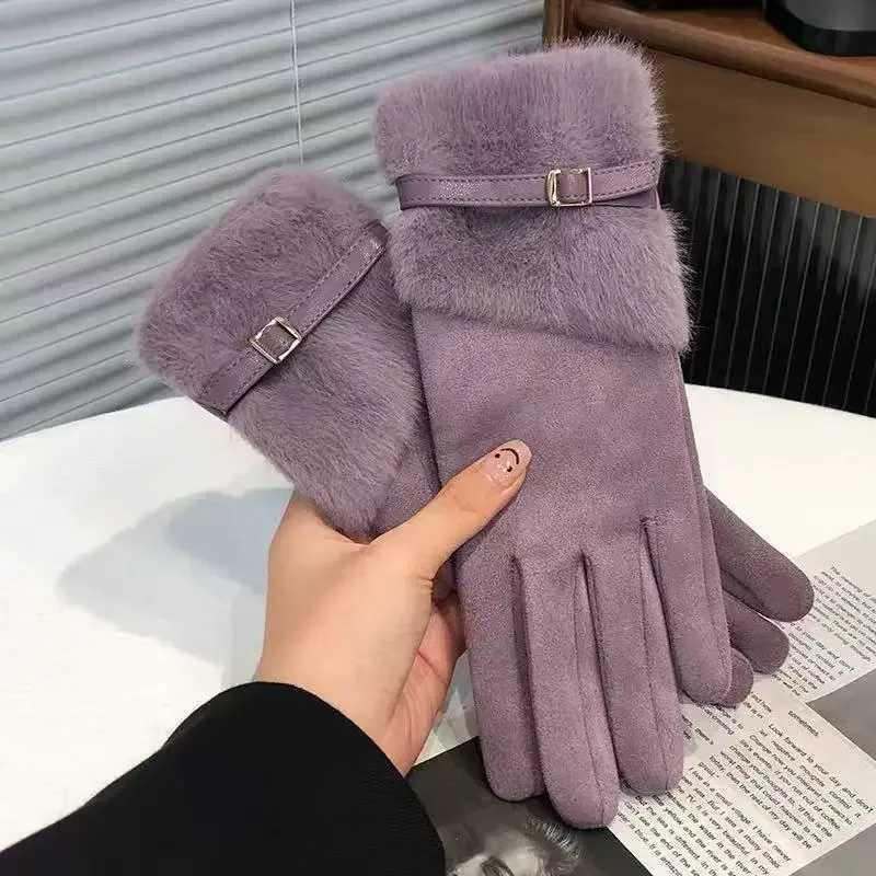 Womens Winter Gloves Touchscreen Suitable for Driving and Cycling with Fleece Lining Warm Windproof Plush Decoration Y251211