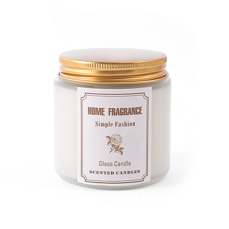 Incense 100g White Frosted Glass Scented Candle - Natural Soy Wax Aromatherapy Candle for Home Ambience, Relaxation & Gift (With Gold Lid)