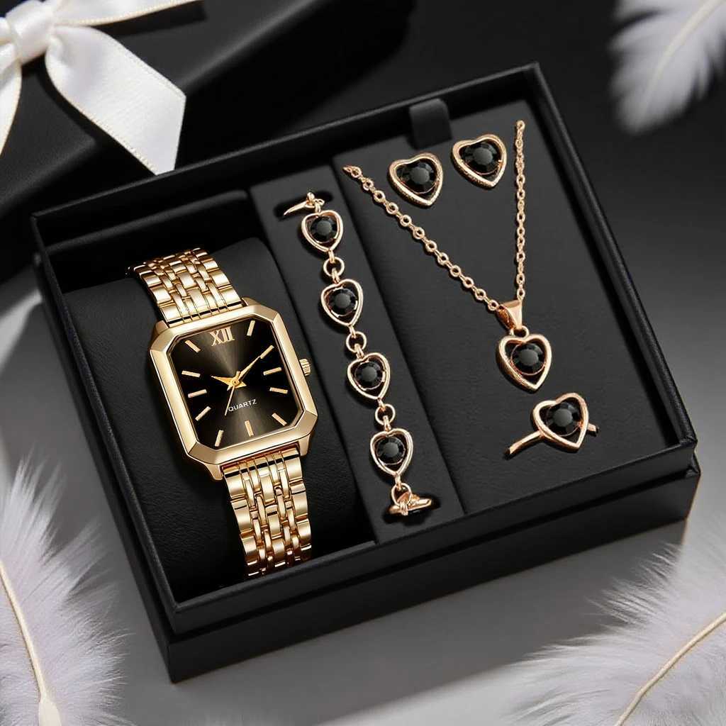 New simple and fashionable womens round dial leather strap quartz watch exquisite jewelry set Back to school season graduatio Y251212