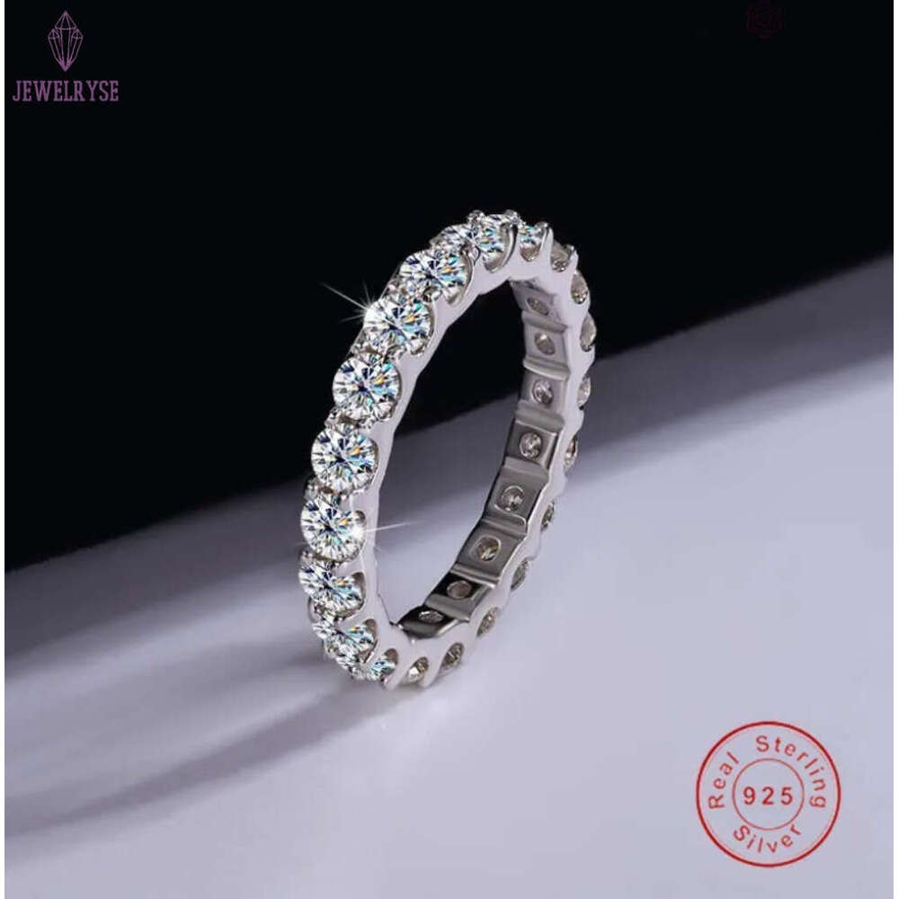 Sparkling Gorgeous Handmade Full Round Cut Moissanite Diamond Gemstones Wedding Rings Pure 100% 925 Sterling Silver Party Eternity Women Band Ring Gif