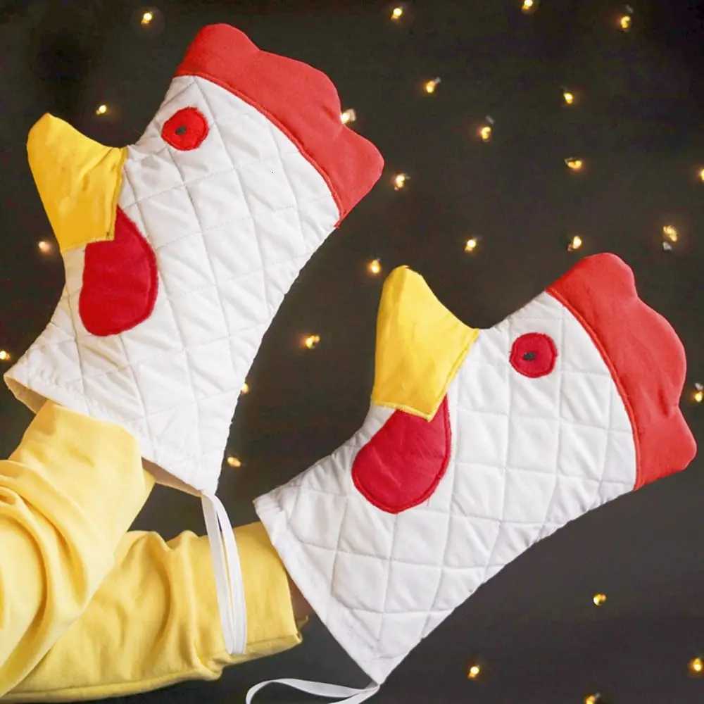 Practical Anti-Scalding Rooster Trim Oven Mitts Heat Resistant Thicke Microwave Mitts Cotton Li Kitchen Gloves Cooking H251212