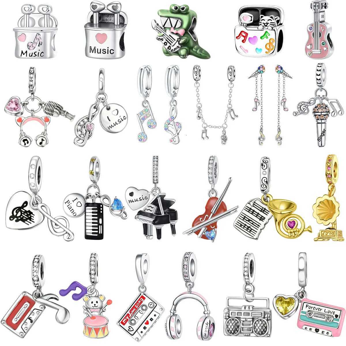 925 Sterling Sier Music Charms Beads Musical note Piano Guitar set Earrings Pendants Fit Bracelet DIY Fine Jewelry Gift Y251212
