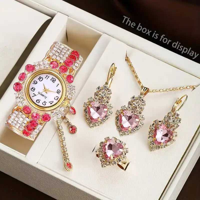 5PCS/Set Luxury Rhinestone Women Watches Fashion Adjustable Bangle Ladies Quartz Wristwatch Jewelry Set Reloj MujerWithout Box Y251212