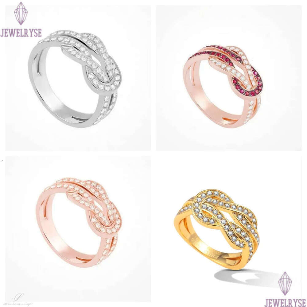 Luxury classic twist designer for women girls lovely charm red stone zircon letters 18k rose gold elegant bride engagement ring jewelry