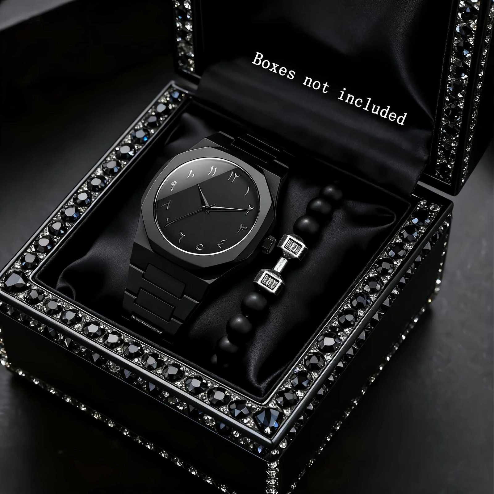 2pcs Fashion Men Business Watches Casual Plastic Band Males Quartz Wristwatch Beads Bracelet Set Reloj HombreWithout Box Y251212