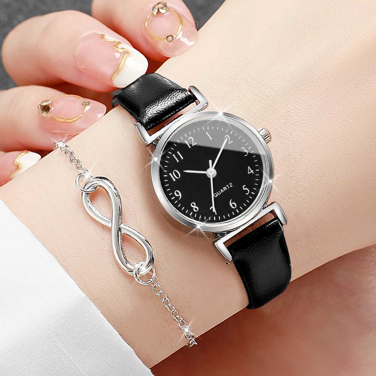 3PCS Fashion Small Arabic Dial Women Watches Ladies Leather Strap Quartz Wristwatch Jewelry Set Without Box Y251212