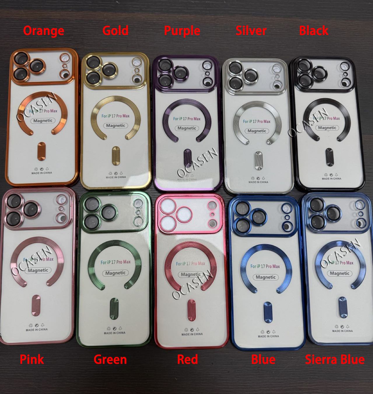 Magnetic Phone Cases for iPhone 17 16 16E 15 14 13 12 11 Pro Max Samsung S25 S24 S23 S22 Plus Ultra CD Grain Chromed Clear Plating Soft TPU with Camer