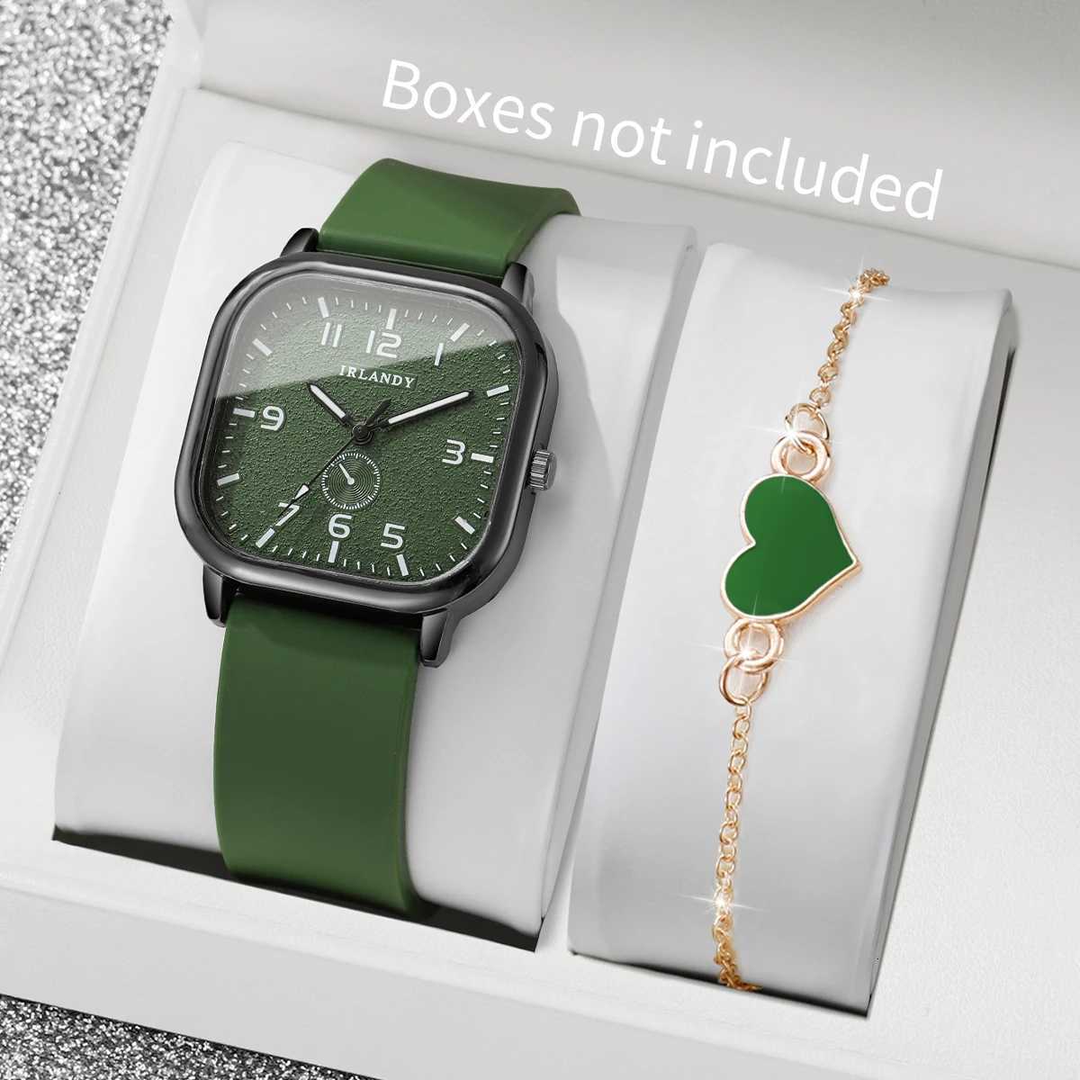 2/4PCS Fashion Square Dial Women Wristwatches Heart Bracelet Set Ladies Silicone Strap Quartz Watch Without Box Y251212