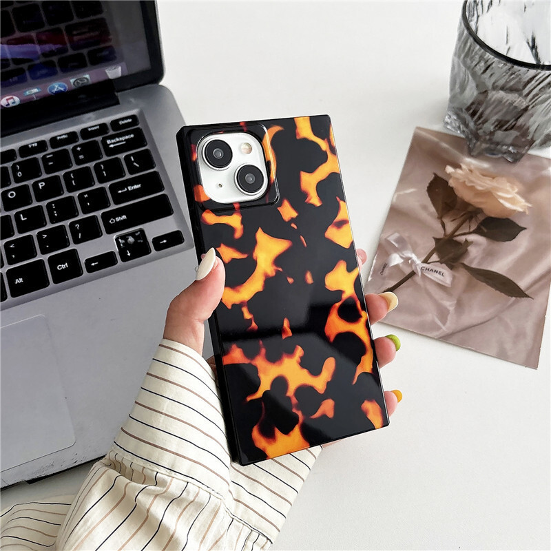 European and American Style Personality Lava Flame Pattern Compatible with iPhone 17 Apple 16 Pro Max Phone Case Tortoiseshell Square 15 Soft