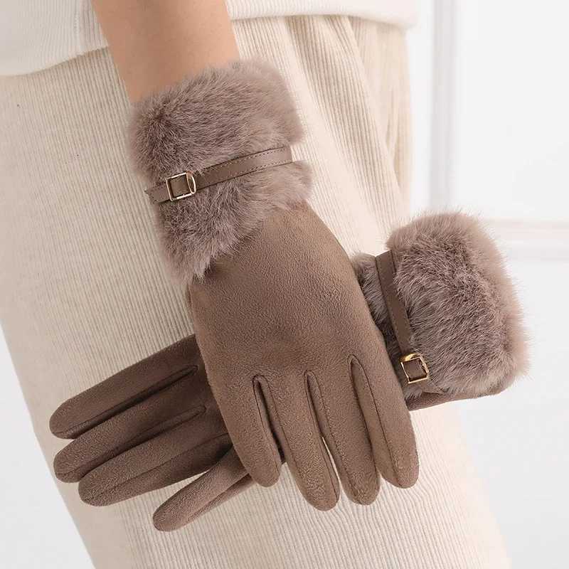Womens Winter Gloves Touchscreen Suitable for Driving and Cycling with Fleece Lining Warm Windproof Plush Decoration Y251211