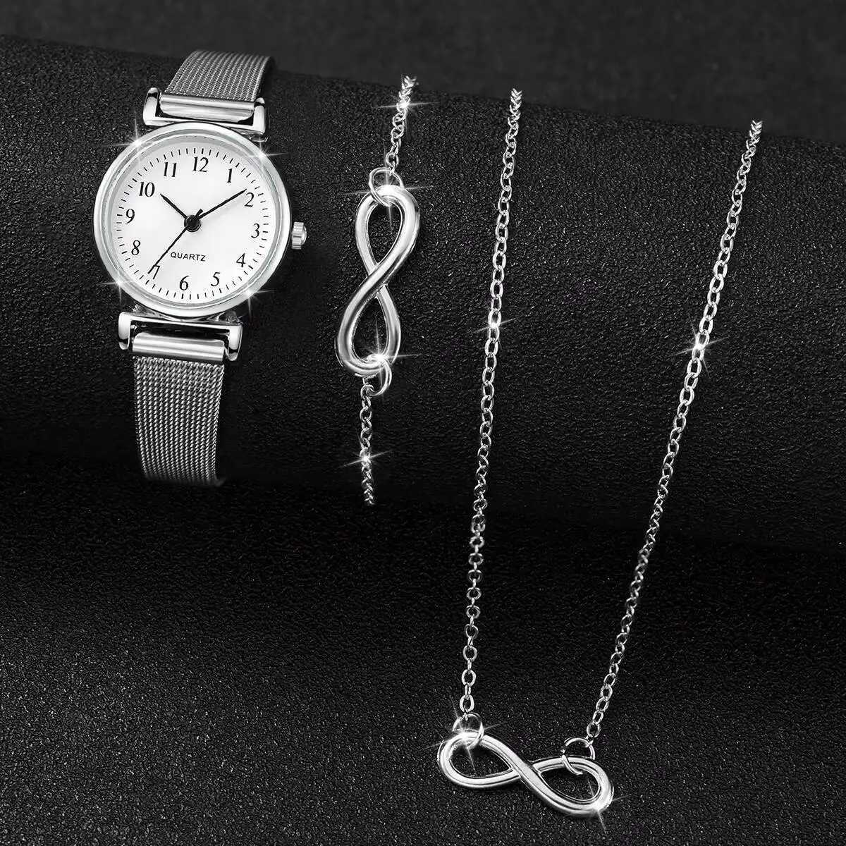 3PCS/Set Fashion Arabic Dial Women Quartz Watch Casual Mesh Strap Wristwatch Jewelry Set Reloj Mujer Without Box Y251212