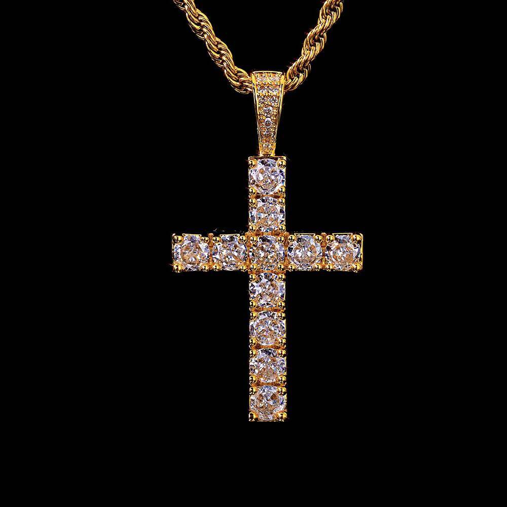 Hip-hop S925 Silver Moissanite Cross Pendant Retro Trend Jewelry Mens Necklace Custom Gold