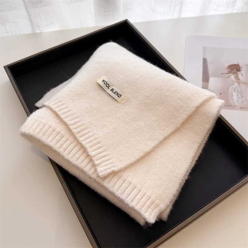 Luxury Korea Styles Solid Color Winter Warm Knitted Scarf Women Simple Shawls Lady Soft Wraps Neckerchief Cashmere Pashmina Y251211