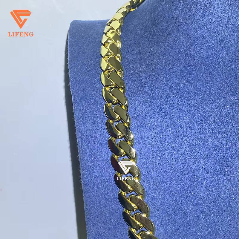 Lifeng Jewelry Luxury Style 14k Gold Plated Cuban Link Chain 14mm Hiphop Men 925 Sterling Silver Smooth Cuban Chain Necklace