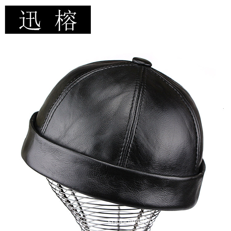 2024 Top Quality First Layer Cow Leather Brimless Hat For Men Dad Gift Cagoule Skull Gorros Hombre Docker Cap 55-61cm 250221