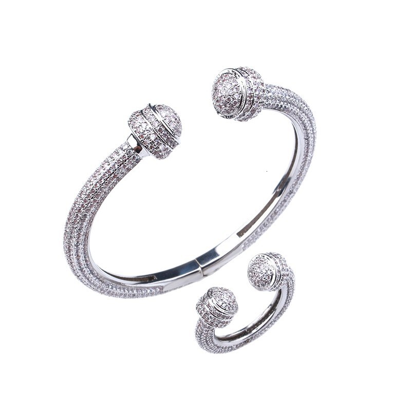 Simple Fashion Women's Elegant Full Zircon U-Shaped Bracelet Ring Set Elegant and Grand Hand Jewelry