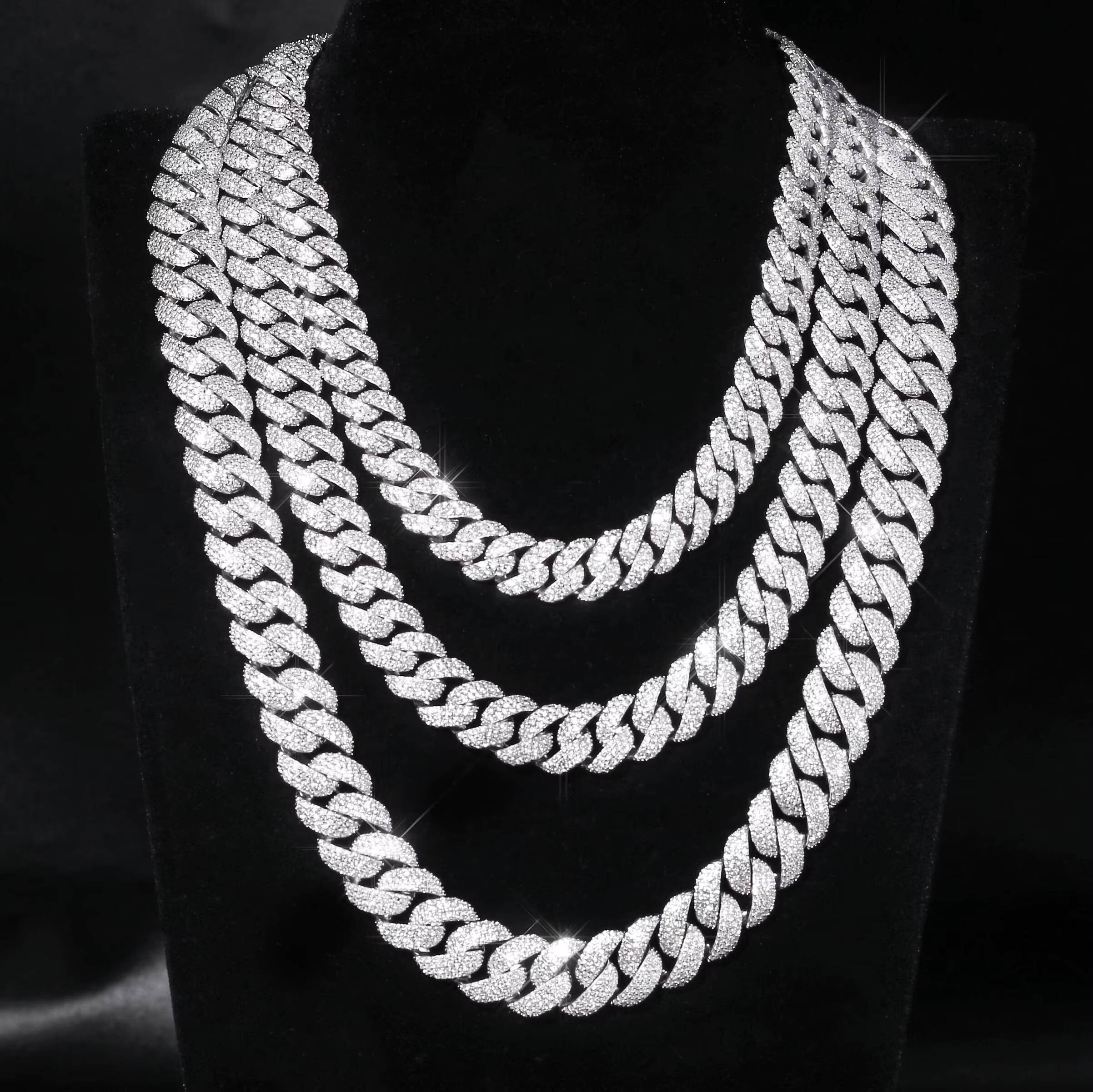 12MM Vvs Iced Out Chain Studded Miami Cuban Link Chain 925 Sterling Silver Moissanite Cuban Chain