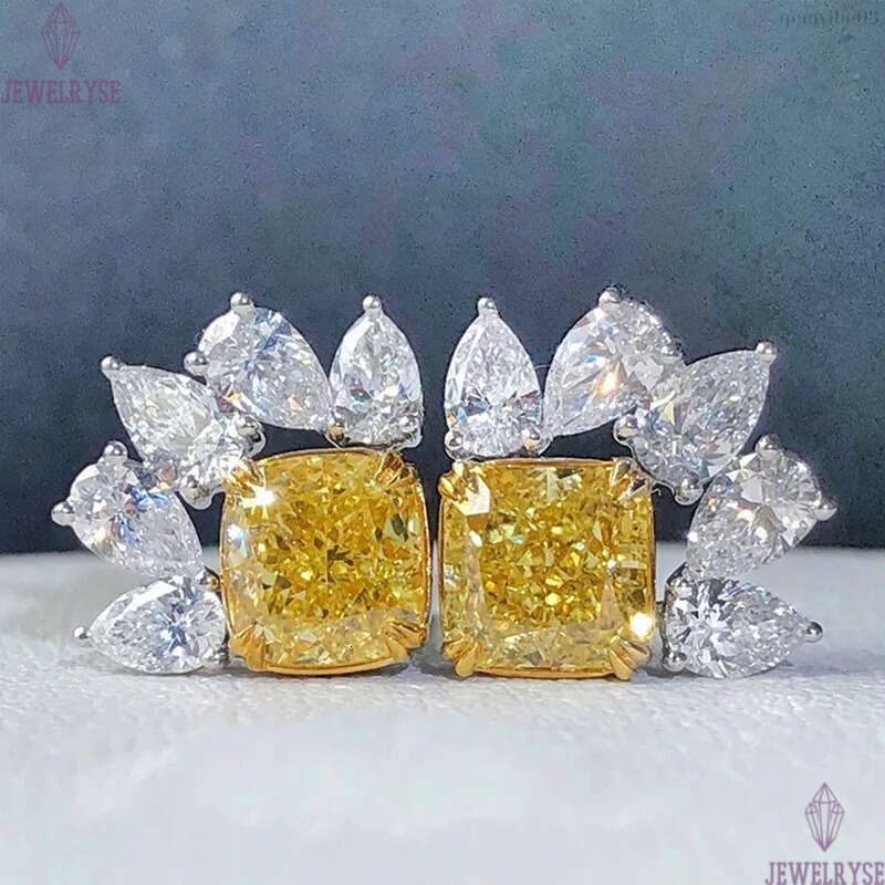 Choucong Brand Stud Earrings Luxury Jewelry 925 Sterling Silver Princess Cut Yellow Topaz CZ Diamond Elegant Party Women Wedding Flower Earring Gift