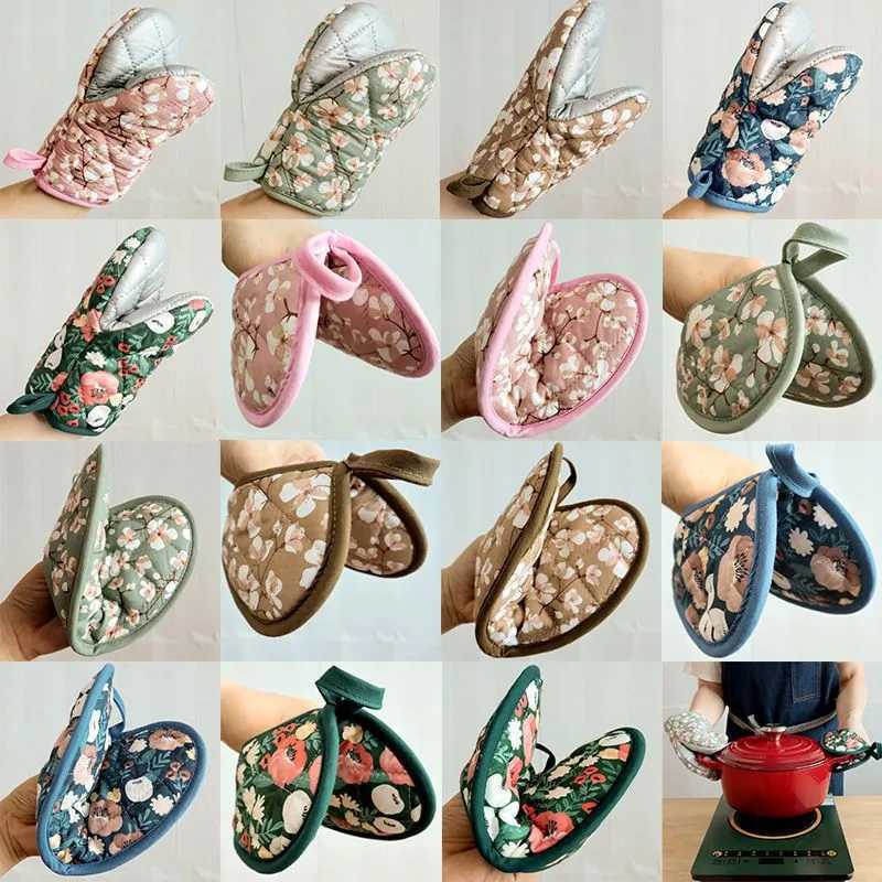 Japanese Flower Cotton Printed Baking Oven Gloves He Kitchen Hot Resistant -shaped Hand Clip Insation Pad H251212