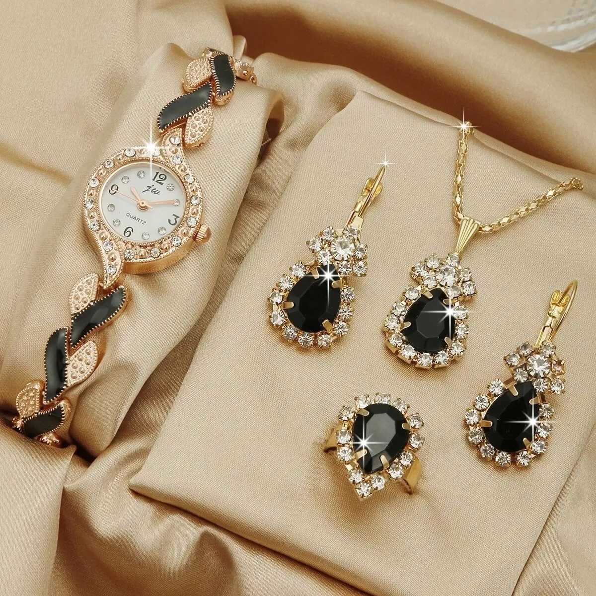 Women Watch Hand Jewelry Set Diamond Bracelet Watch Water Drop Jewelry Set 5pcs/Set Y251212