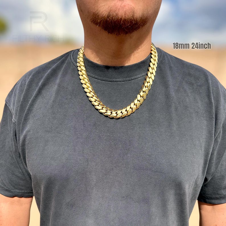 Bracelet Necklace Miami Cuban Chain 18k Gold Custom Gold Cuban Link Chain 24k Gold Cuban Miami Chain 12mm-22mm