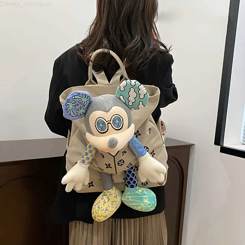 Disney Large Capacity Mickey Mouse Doll Backpack Cartoon Casual Womens Handbag Commuting Backpack Students School Bag H251212