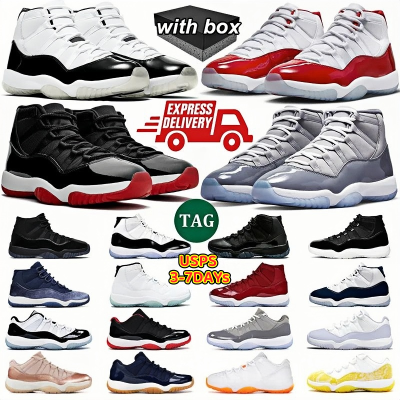 With Box Jumpmman 11 11s Mens Basketball Shoes Cool Grey Cherry Red Cement White Black Pink Blue Designer Sneakers 13 13s Panda Flint Wheat Wolf Grey Playoffs Trainers