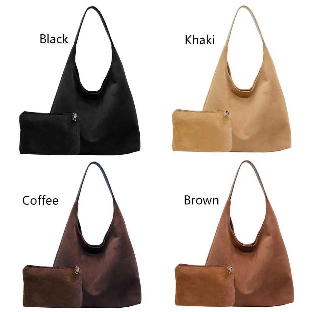 Autumn and Winter Vintage Wen Bag Large Capacity Suede Shoder Bag Casual Cmuter Bag Handbags with Pocket Hobo Bag Y251211