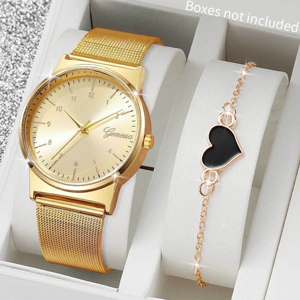 2PCS/Set Fashion Arabic Dial Women Watches Ladies Mesh Band Quartz Wristwatch Heart Bracelet Set Reloj MujerWithout Box Y251212