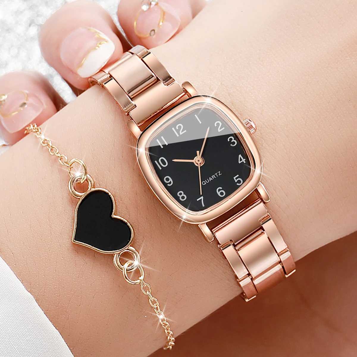2PCS Fashion Women Watches Set Alloy Band Quartz Watch Heart Bracelet Reloj MujerWithout Box Y251212