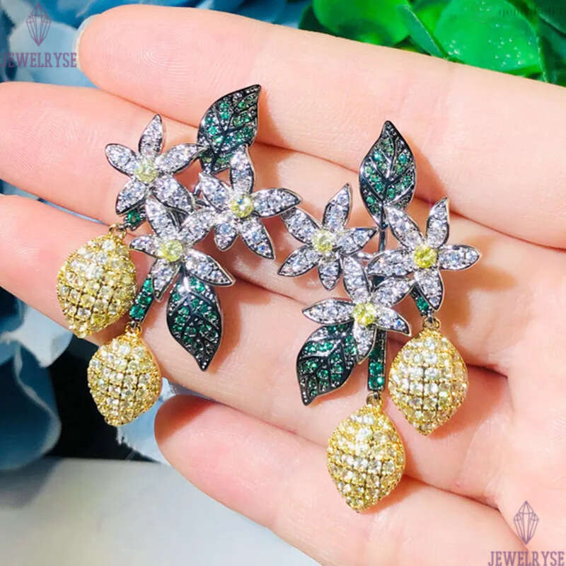 Fashion charm lemon tree earring designer for woman 925 sterling silver post party Yellow Purple AAA Zirconia South American Copper Engagement Earring