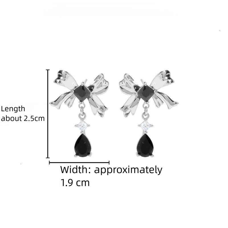 DHcollections 925 Silver Needle Simple Bowknot High-end Light Luxury Niche Black Glass Drop Fashion Personality Earrings