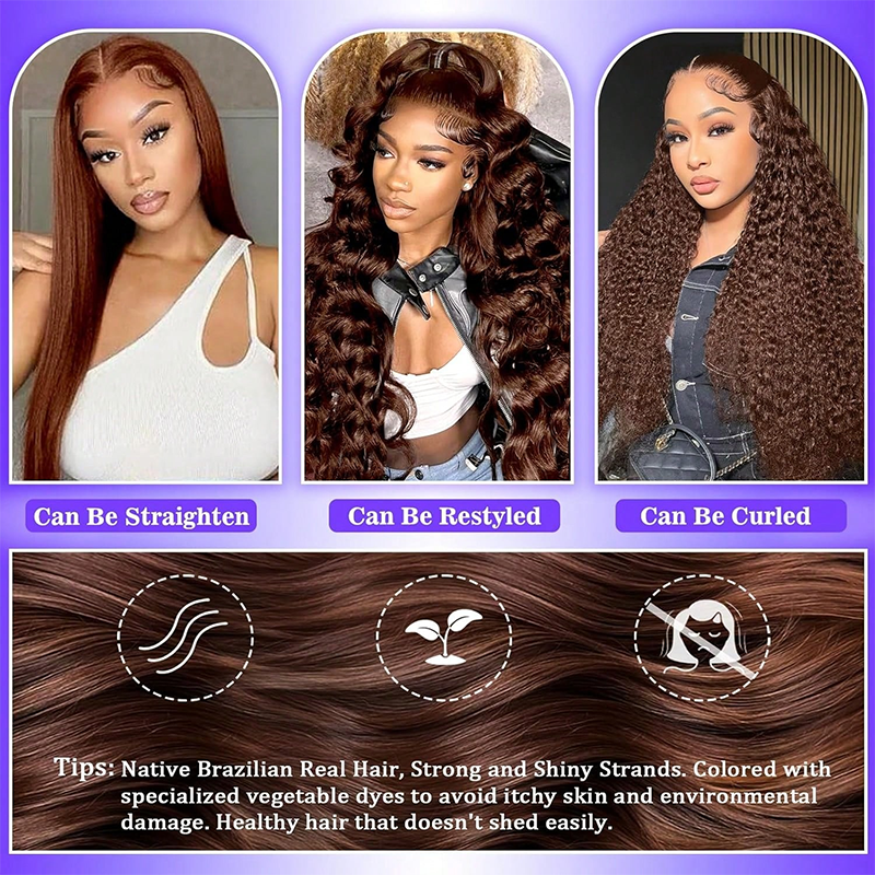 13 x 6 HD Lace Chocolate Brown Lace Front Wig with Natural Body Waves Real Human Hair for Women