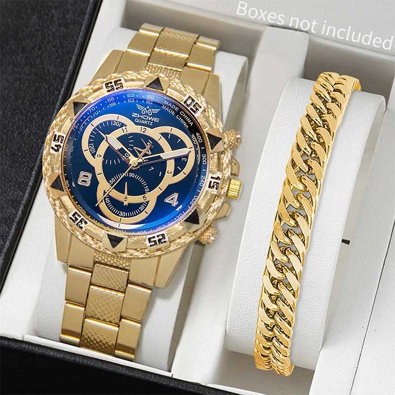 2pcs/set Fashion Mens Watch Steel Band Analog Quartz Watches Bracelet SetWithout Box Y251212