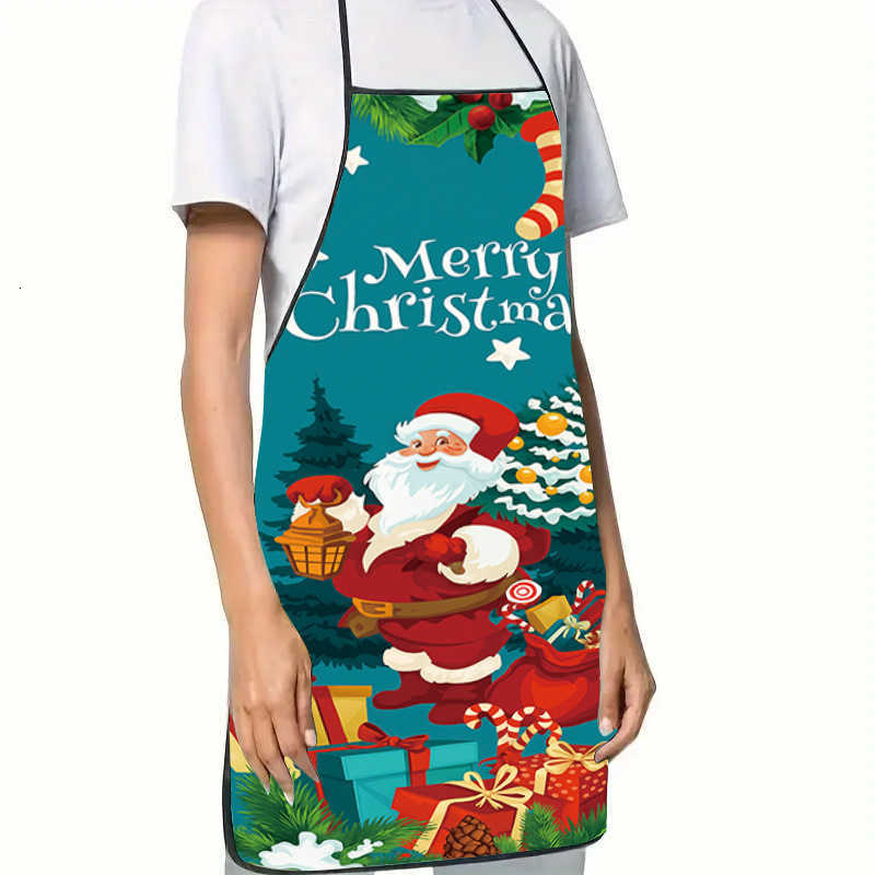 Christmas decorative fabric printed decorative apron with tie straps and waistband for waterproof and oil-resistant use H250823