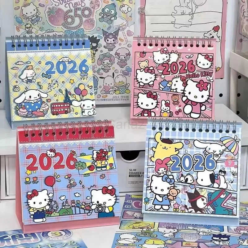 Sanrio 2026 New INS Hellokitty Cinnamoroll Comic Calendar - Cute Cartoon Graffiti Desk Calendar For Office Students New Year Gift H251212