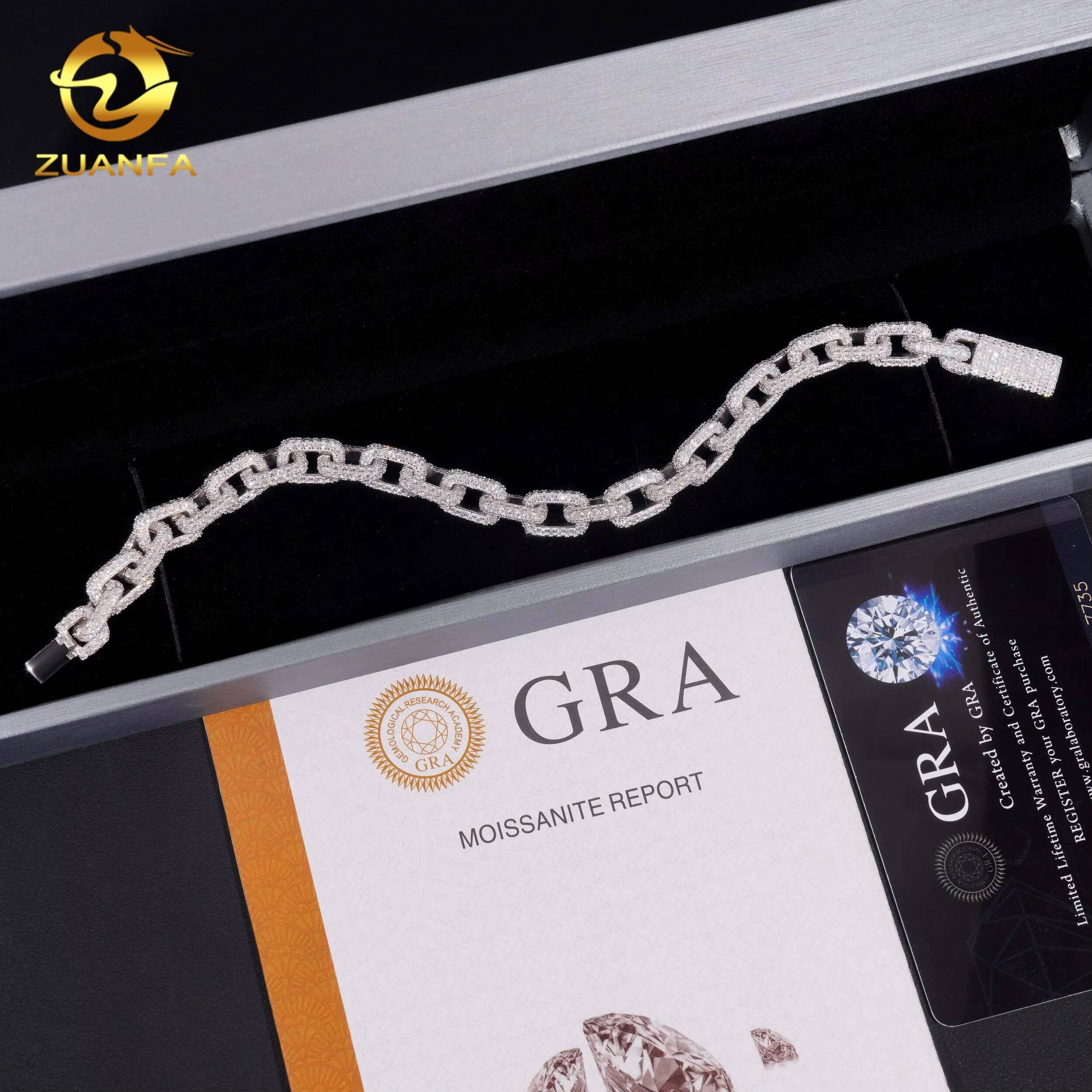 Daily Hip Hop Jewelry Iced Out Square Chain Bracelet Necklace 82mm Rolo Chain Cuban Link Chain Moissanite Cuban Link Bracelet