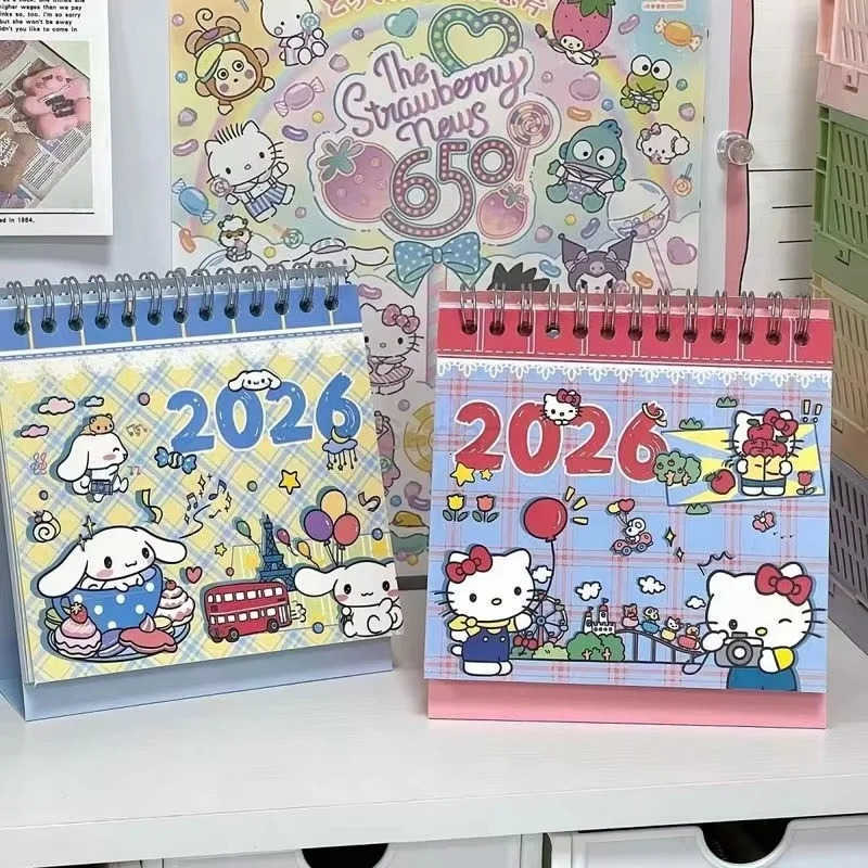 Sanrio 2026 New INS Hellokitty Cinnamoroll Comic Calendar - Cute Cartoon Graffiti Desk Calendar For Office Students New Year Gift H251212